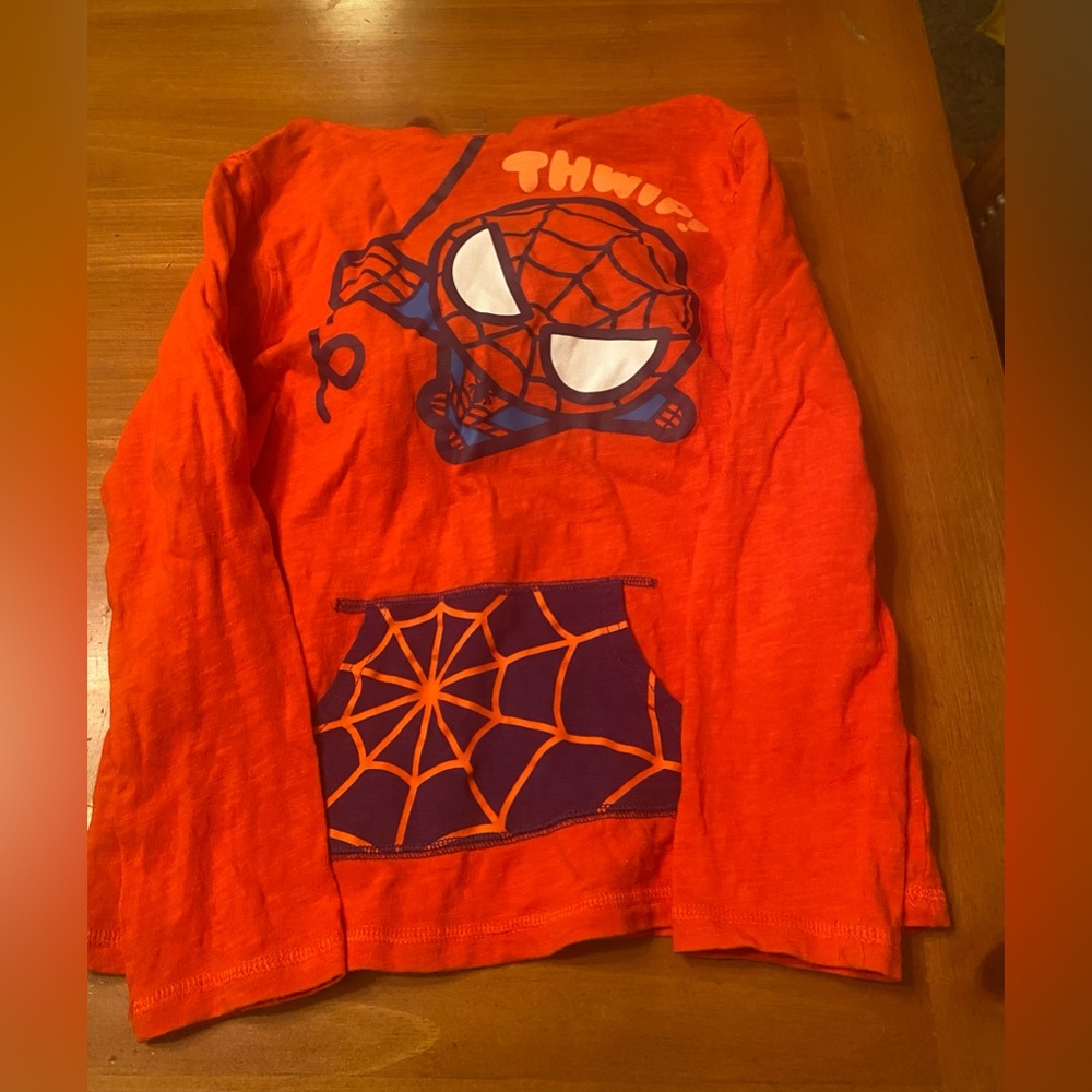 Marvel Spotted Zebra kids Spoderman long sleeve hooded tshirt size 8 cotton red